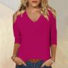 3/4 Length Sleeve Womens Tops Sexy Off The Shoulder Tops for Women Summer V Neck T-Shirt Solid Color/Graphic Tees 2025 Casual Clothes Business Dressy Top Trendy Going Out Shirts Boho Fashion Cute view 2