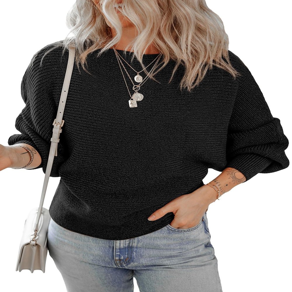 Dokotoo Black Sweaters for Women 2024 Fall Oversized Lightweight Teacher Outfits Off The Shoulder Sweater Batwing Tops Clothes for Womens Trendy Ladies Sexy Winter Fall Fashion