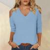 3/4 Length Sleeve Womens Tops Sexy Off The Shoulder Tops for Women Summer V Neck T-Shirt Solid Color/Graphic Tees 2025 Casual Clothes Business Dressy Top Trendy Going Out Shirts Boho Fashion Cute view 2