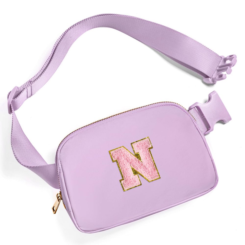 Gitus Initial Belt Bag Fanny Pack Crossbody Bag for Girls Birthday Gifts Age 8-10 Teen Girl Gifts Trend Stuff Personalized Letter Gifts for Daughter Sister (Lavender-N)