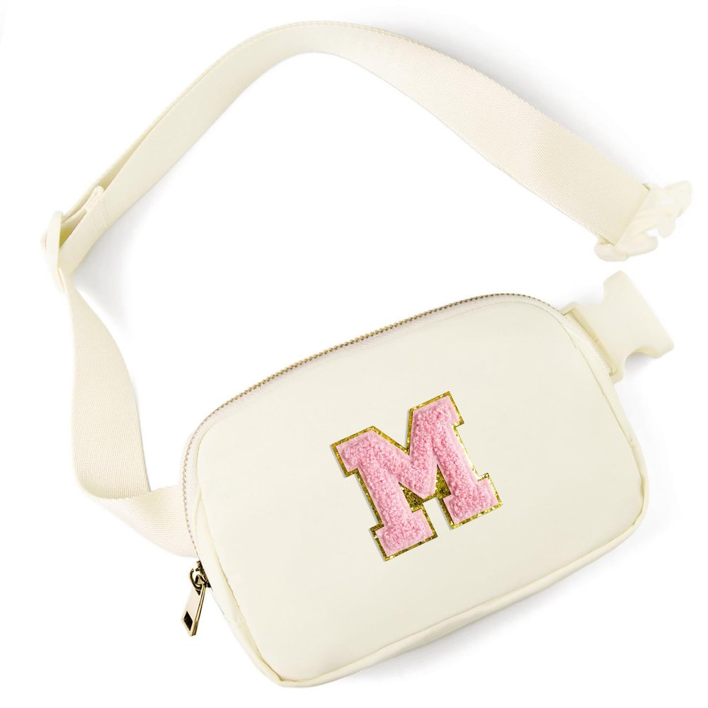 Gitus Personalized Gifts Birthday Gifts for Girls Fanny Pack Cross Body Bags with Initial Letter Preppy Stuff Gifts for Her Girlfriend Wife Sister Friends Mom (Ivory-M)