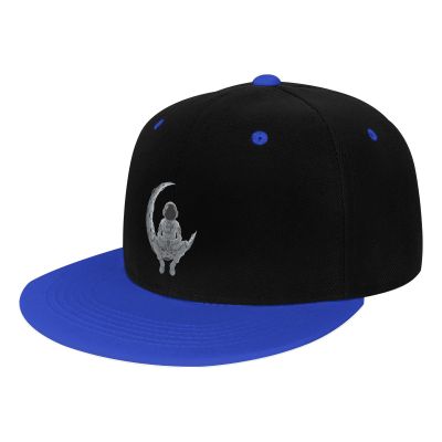 Astronauts Sitting On The Moon Snapback Hat Flat Bill Hat Baseball Cap for Men Women Flat Brim Hats Blue