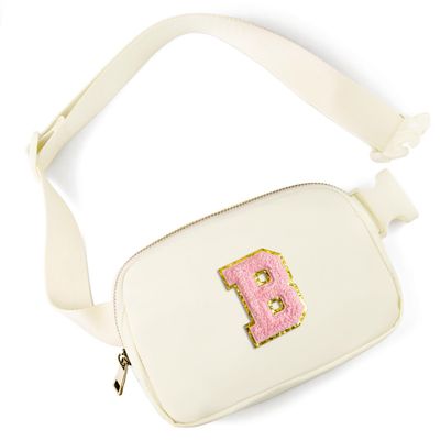 Gitus Personalized Gifts Birthday Gifts for Girls Fanny Pack Cross Body Bags with Initial Letter Preppy Stuff Gifts for Her Girlfriend Wife Sister Friends Mom (Ivory-B)