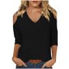 3/4 Length Sleeve Womens Tops Sexy Off The Shoulder Tops for Women Summer V Neck T-Shirt Solid Color/Graphic Tees 2025 Casual Clothes Business Dressy Top Trendy Going Out Shirts Boho Fashion Cute view 1