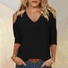 3/4 Length Sleeve Womens Tops Sexy Off The Shoulder Tops for Women Summer V Neck T-Shirt Solid Color/Graphic Tees 2025 Casual Clothes Business Dressy Top Trendy Going Out Shirts Boho Fashion Cute view 2
