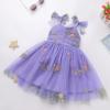 ABEHIK Baby Girls Birthday Party Dress Toddler Kids Bowknot Sequin Spaghetti Straps Tulle Tutu Princess Dress Floral Embroidery Cake Smash Photoshoot Dresses Purple 6-12M view 3