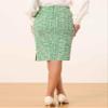 Allegra K Tweed Skirt for Women's Office Work High Waist Split Bodycon Plaid Pencil Skirts Large Green view 2