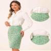 Allegra K Tweed Skirt for Women's Office Work High Waist Split Bodycon Plaid Pencil Skirts Large Green view 4
