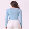 Allegra K Contrast Ribbed Knit Shirt for Women's Round Neck Button Decor Crop Sweater Tops X-Large Sky Blue view 3