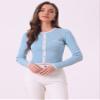 Allegra K Contrast Ribbed Knit Shirt for Women's Round Neck Button Decor Crop Sweater Tops X-Large Sky Blue view 4