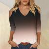 3/4 Length Sleeve Womens Tops Sexy Off The Shoulder Tops for Women Summer V Neck T-Shirt Solid Color/Graphic Tees 2025 Casual Clothes Business Dressy Top Trendy Going Out Shirts Boho Fashion Cute view 2