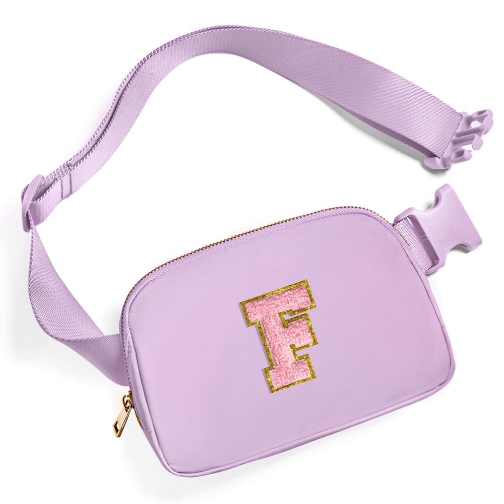Gitus Initial Belt Bag Fanny Pack Crossbody Bag for Girls Birthday Gifts Age 8-10 Teen Girl Gifts Trend Stuff Personalized Letter Gifts for Daughter Sister (Lavender-F)