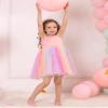 ABEHIK Toddler Girls Dresses Birthday Party Dress Baby Kids Bowknot Sequin Spaghetti Straps Tulle Tutu Princess Dress Pageant Holiday Cake Smash Photoshoot Dress Rainbow 3-4Y view 3
