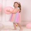 ABEHIK Toddler Girls Dresses Birthday Party Dress Baby Kids Bowknot Sequin Spaghetti Straps Tulle Tutu Princess Dress Pageant Holiday Cake Smash Photoshoot Dress Rainbow 3-4Y view 4