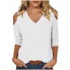 3/4 Length Sleeve Womens Tops Sexy Off The Shoulder Tops for Women Summer V Neck T-Shirt Solid Color/Graphic Tees 2025 Casual Clothes Business Dressy Top Trendy Going Out Shirts Boho Fashion Cute view 1