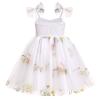 ABEHIK Baby Girls Birthday Party Dress Toddler Kids Bowknot Sequin Spaghetti Straps Tulle Tutu Princess Dress Floral Embroidery Cake Smash Photoshoot Dresses White 6-12M view 3