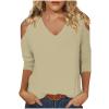 3/4 Length Sleeve Womens Tops Sexy Off The Shoulder Tops for Women Summer V Neck T-Shirt Solid Color/Graphic Tees 2025 Casual Clothes Business Dressy Top Trendy Going Out Shirts Boho Fashion Cute view 1