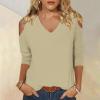 3/4 Length Sleeve Womens Tops Sexy Off The Shoulder Tops for Women Summer V Neck T-Shirt Solid Color/Graphic Tees 2025 Casual Clothes Business Dressy Top Trendy Going Out Shirts Boho Fashion Cute view 2