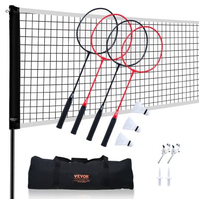 VEVOR Badminton Net Set, Outdoor Backyard Beach Park Badminton Net, Portable Badminton Equipment Set, Adults Kids Badminton Net with Poles, Carrying Bag, 4 Iron Rackets, and 3 Nylon Shuttlecocks, 1 inch Tube Diameter