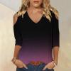 3/4 Length Sleeve Womens Tops Sexy Off The Shoulder Tops for Women Summer V Neck T-Shirt Solid Color/Graphic Tees 2025 Casual Clothes Business Dressy Top Trendy Going Out Shirts Boho Fashion Cute view 2