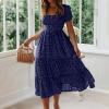 Womens Summer Dresses midi Polka dot Dress Short Sleeve Ruffle Boho Dress Casual Trendy Vacation Elegant Sundress Blue view 2