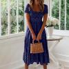 Womens Summer Dresses midi Polka dot Dress Short Sleeve Ruffle Boho Dress Casual Trendy Vacation Elegant Sundress Blue view 3