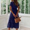 Womens Summer Dresses midi Polka dot Dress Short Sleeve Ruffle Boho Dress Casual Trendy Vacation Elegant Sundress Blue view 4