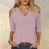 3/4 Length Sleeve Womens Tops Sexy Off The Shoulder Tops for Women Summer V Neck T-Shirt Solid Color/Graphic Tees 2025 Casual Clothes Business Dressy Top Trendy Going Out Shirts Boho Fashion Cute view 2