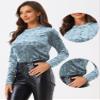 Allegra K Casual Velvet Top for Women's Soft Vintage Crew Neck Long Sleeve Christmas T-Shirt Medium Light Blue view 2