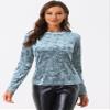 Allegra K Casual Velvet Top for Women's Soft Vintage Crew Neck Long Sleeve Christmas T-Shirt Medium Light Blue view 4