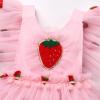Baby Girls 1st Birthday Outfit Flutter Sleeve Embroidered Daisy Flower Strawberry Ruffle Romper Tulle Dress with Headband Backless Toddlers Cake Smash Clothes Photo Shoot Pink Strawberry 0-3 Moths view 4