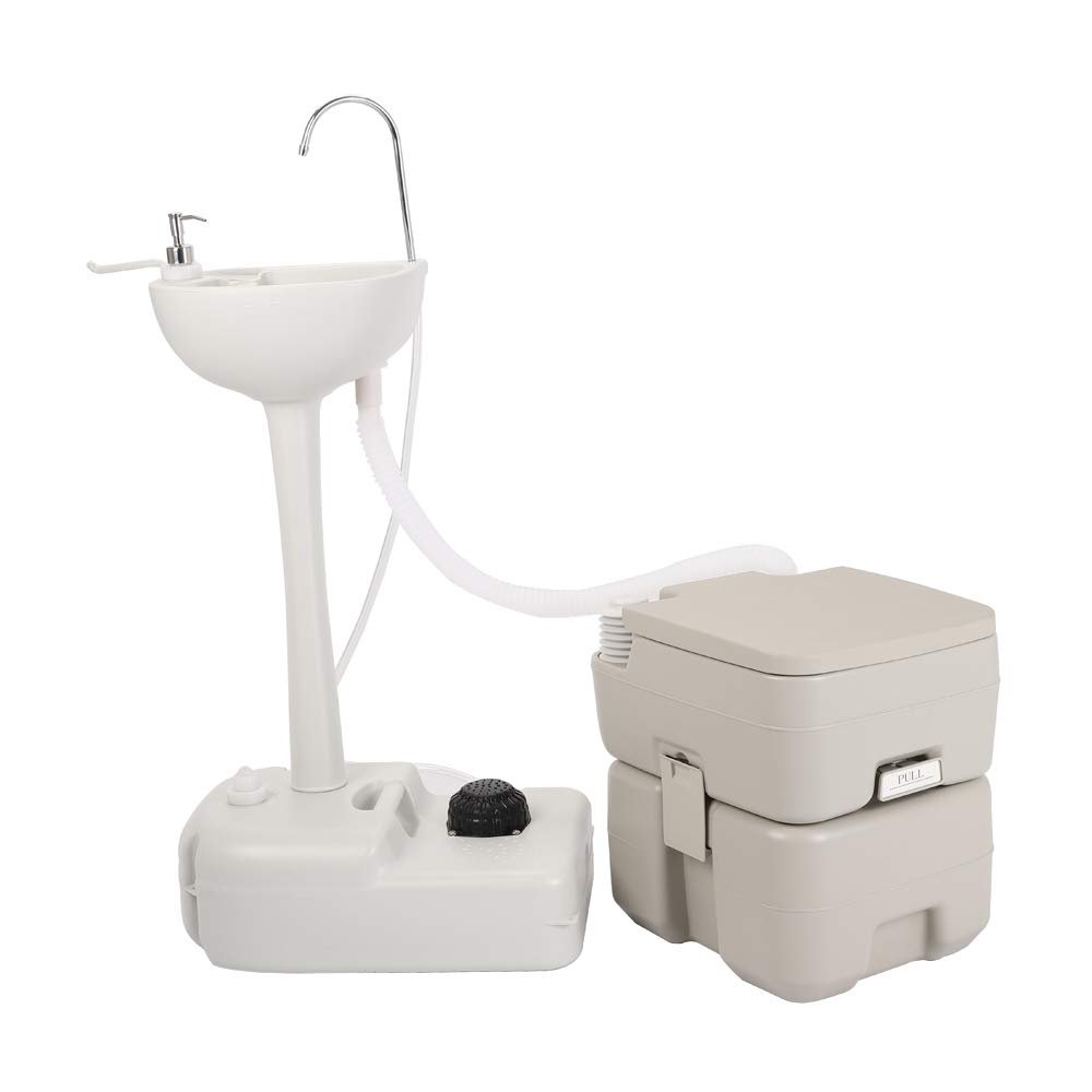 Vasitelan Portable Camping Sink w/Towel Holder and 20L Recovery Tank, Hand Wash Basin Stand w/Rolling Wheels - for Outdoor Events, Gatherings, Worksite & Camping