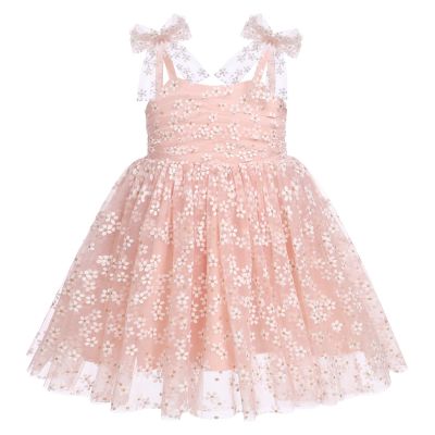 ABEHIK Baby Girls 1st Birthday Outfit Toddler Kids Bowknot Flower Spaghetti Straps Tulle Tutu Princess Dress Pageant Holiday Cake Smash Photoshoot Wedding Guest Party Dress Pink 12-18M