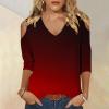 3/4 Length Sleeve Womens Tops Sexy Off The Shoulder Tops for Women Summer V Neck T-Shirt Solid Color/Graphic Tees 2025 Casual Clothes Business Dressy Top Trendy Going Out Shirts Boho Fashion Cute view 2