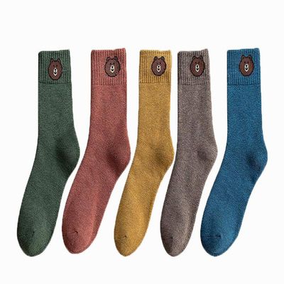 RYZGOJV 5 Pairs Women's Autumn Winter Socks Warm Fluffing Socks Classic Comfortable Soft Socks Assorted Color D04