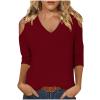3/4 Length Sleeve Womens Tops Sexy Off The Shoulder Tops for Women Summer V Neck T-Shirt Solid Color/Graphic Tees 2025 Casual Clothes Business Dressy Top Trendy Going Out Shirts Boho Fashion Cute view 1