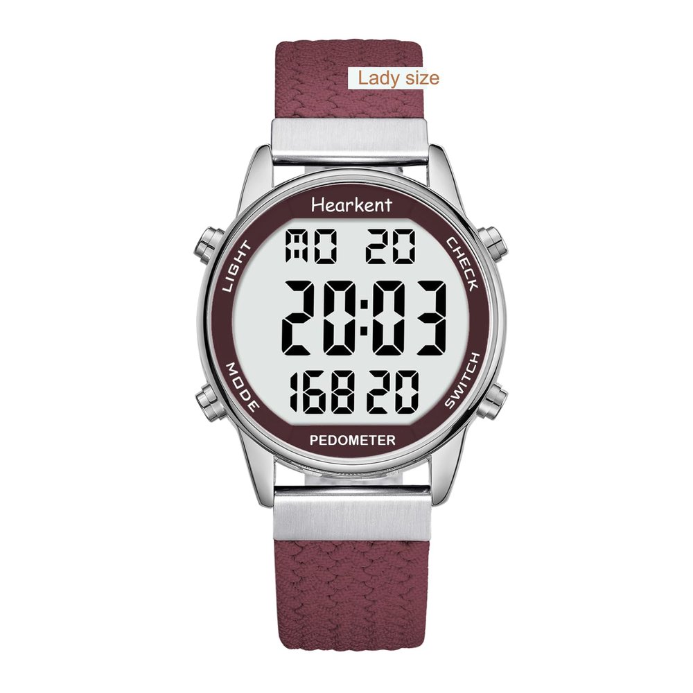 Ladies Pedometer Watch for Walking-Step Tracker Watch with Calories Counter-Non Bluetooth Pedometer Watches-LCD Large Numbers-30M Waterproof Watch-Wrist Watch Step Counter for Women(Red)
