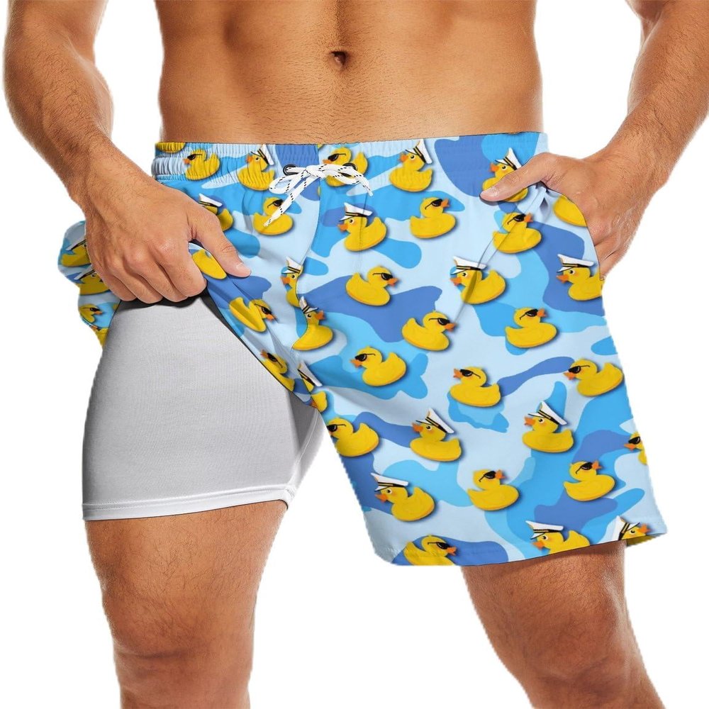 MSCPZH Mens Swim Trunks Funny Duck Swimming Trunks Compression Liner Board Shorts 7 Inch Swimming Shorts