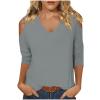 3/4 Length Sleeve Womens Tops Sexy Off The Shoulder Tops for Women Summer V Neck T-Shirt Solid Color/Graphic Tees 2025 Casual Clothes Business Dressy Top Trendy Going Out Shirts Boho Fashion Cute view 1