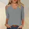 3/4 Length Sleeve Womens Tops Sexy Off The Shoulder Tops for Women Summer V Neck T-Shirt Solid Color/Graphic Tees 2025 Casual Clothes Business Dressy Top Trendy Going Out Shirts Boho Fashion Cute view 2