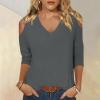 3/4 Length Sleeve Womens Tops Sexy Off The Shoulder Tops for Women Summer V Neck T-Shirt Solid Color/Graphic Tees 2025 Casual Clothes Business Dressy Top Trendy Going Out Shirts Boho Fashion Cute view 2
