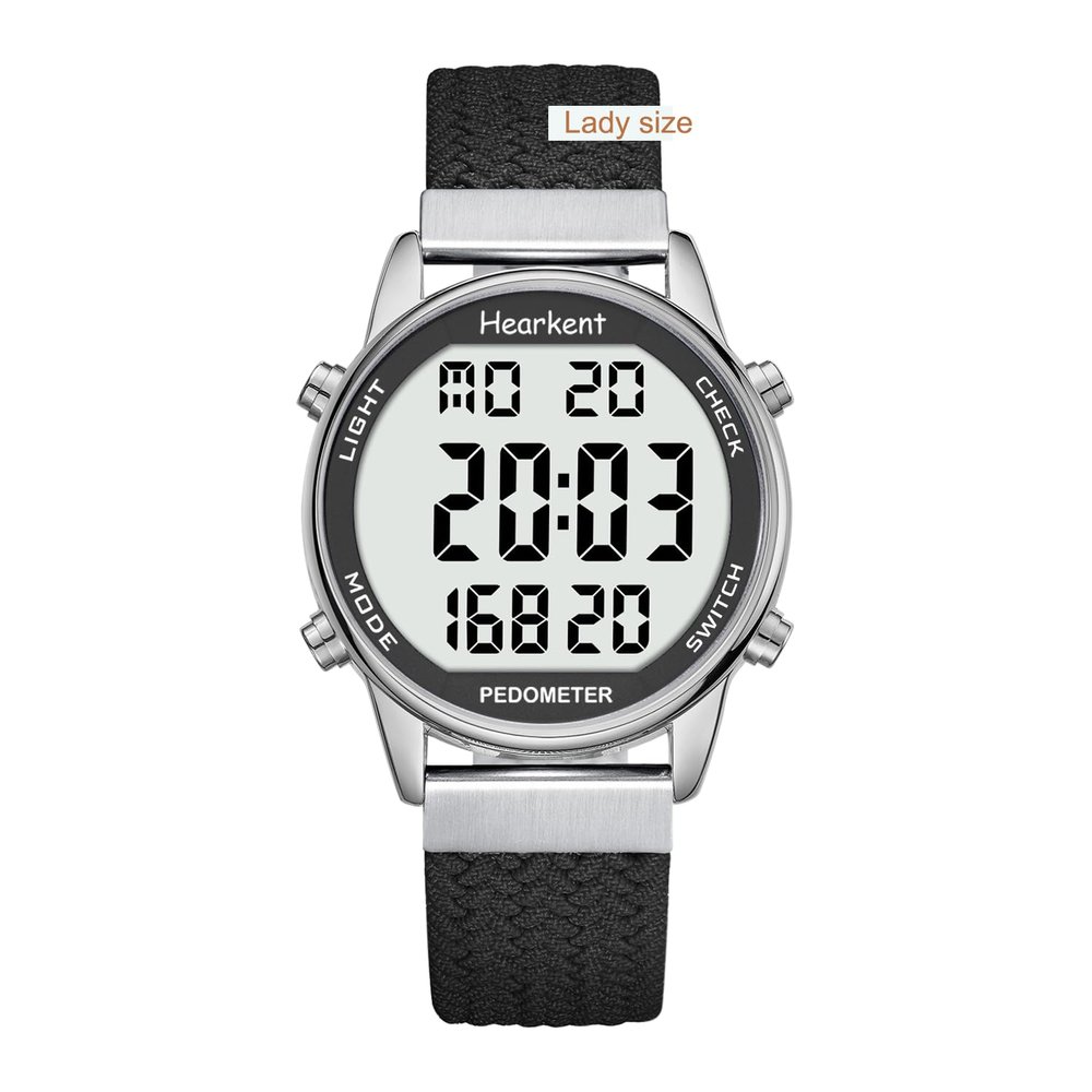 Hearkent Women Pedometer Watch-Step Tracker with Calories Counter-LCD Large Numbers-30M Waterproof-Pedometer Watch Step Counter for Walking(Black)