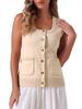 Allegra K Sweater Vest for Womens Summer Scoop Neck Top Button Sleeveless Ribbed Knitted Tank Top Small Apricot view 1