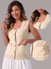 Allegra K Sweater Vest for Womens Summer Scoop Neck Top Button Sleeveless Ribbed Knitted Tank Top Small Apricot view 2