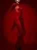 Alvivi Women's Oil Shiny Sheer Bodystockings Gloved Sleeve Back Zipper Jumpsuit Lingerie Nightwear Red One Size view 3