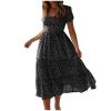 NineFit Basics Womens Summer Dresses midi Polka dot Dress Short Sleeve Ruffle Boho Dress Casual Trendy Vacation Elegant Sundress, Large, Black Black view 1