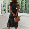 NineFit Basics Womens Summer Dresses midi Polka dot Dress Short Sleeve Ruffle Boho Dress Casual Trendy Vacation Elegant Sundress, Large, Black Black view 3