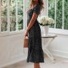NineFit Basics Womens Summer Dresses midi Polka dot Dress Short Sleeve Ruffle Boho Dress Casual Trendy Vacation Elegant Sundress, Large, Black Black view 4
