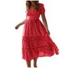 NineFit Basics Womens Summer Dresses midi Polka dot Dress Short Sleeve Ruffle Boho Dress Casual Trendy Vacation Elegant Sundress, Small, Red view 1