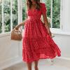 NineFit Basics Womens Summer Dresses midi Polka dot Dress Short Sleeve Ruffle Boho Dress Casual Trendy Vacation Elegant Sundress, Small, Red view 2